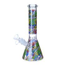 Clover Glass - 10" Assorted Graffiti Decal Beaker Water Pipe - with 14M Bowl (MSRP $35.00)