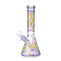Clover Glass - 10" Assorted Colorful Coral Decal Beaker Water Pipe - with 14M Bowl (MSRP $35.00)