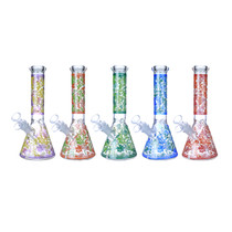 Clover Glass - 10" Assorted Colorful Coral Decal Beaker Water Pipe - with 14M Bowl (MSRP $35.00)