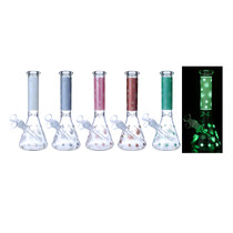 Clover Glass - 10"Assorted Glow in the Dark Leaf Decal Beaker Water Pipe - with 14M Bowl (MSRP $35.00)