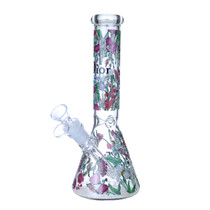 Clover Glass - 10" Assorted Glow in the Dark Floral Designer Decal Beaker Water Pipe - with 14M Bowl (MSRP $35.00)