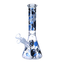 Clover Glass - 10" Assorted Monochrome Doodle Decal Beaker Water Pipe - with 14M Bowl (MSRP $35.00)