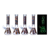 Clover Glass - 10" Assorted Glow in the Dark Flame Skull Decal Beaker Water Pipe - with 14M Bowl (MSRP $35.00)