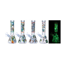 Clover Glass - 10" Assorted Glow in the Dark Cartoon Decal Beaker Water Pipe - with 14M Bowl (MSRP $35.00)
