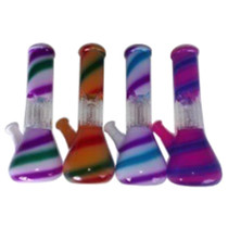 8" Assorted Color Stripe Dome Perc Water Pipe - with Funnel Bowl (MSRP $20.00)
