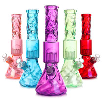 13" Assorted Color Twisted Neck Tree Perc Beaker Water Pipe - with 14M Male Bowl (MSRP $100.00)