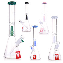 Tigerat - 15" Assorted Color Tube Rim Matrix Perc Beaker Water Pipe - with 14M Male Bowl (MSRP $30.00)