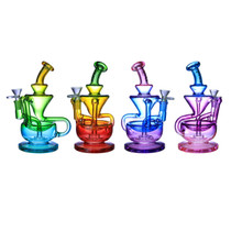 Clover Glass - 10" 7mm Multi Colors Recycler Dab Rig Water Pipe - With 14M Quartz Banger (MSRP $40.00)