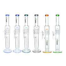 Clover Glass - 19" 5mm Assorted Colors Rim Tree Pec Straight Water Pipe - With 14M Bowl (MSRP $40.00)