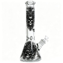 14" 7mm Thick Skull Decal Art Heavy Beaker Water Pipe (MSRP $60.00)