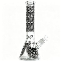 14" 7mm Thick Skull Decal Art Heavy Beaker Water Pipe (MSRP $60.00)