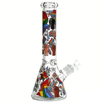 14" 7mm Thick Rainbow Decal Art Heavy Beaker Water Pipe (MSRP$60.00)