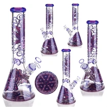 Tigerat - 14" 7mm Purple Winged Skull Rose & Mandala Beaker Water Pipe (MSRP $40.00)