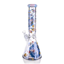 Tigerat - 14" 7mm BLue Graphic Print Beaker Water Pipe (MSRP $40.00)