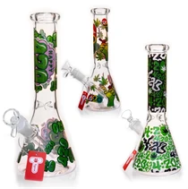 Tigerat - 10" Green Botanical Graphic Print Beaker Water Pipe (MSRP $15.00)