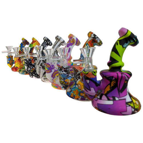 5" Silicone Assorted Water Transfer Mini Rig - with 14M Bowl & 4mm Banger (MSRP $30.00)