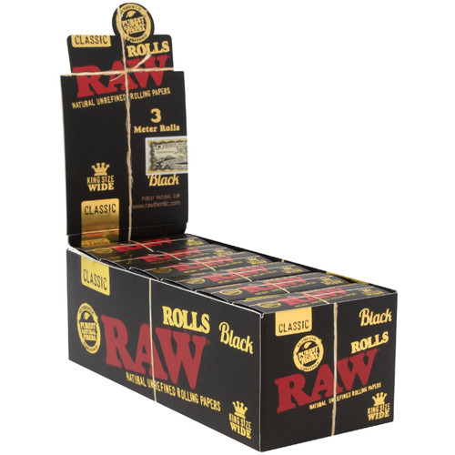 RAW® - Black King Size Wide Rolls (3m) - Display of 12 (MSRP $3.00ea)