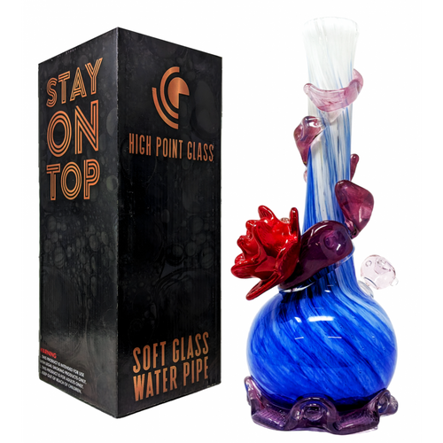 High Point Glass - 14" Ruby Petals Vine Themed Soft Glass Water Pipe - with 14M Bowl (MSRP $80.00)