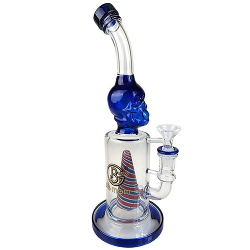 Big Mom - 12" Pyramid Perc Skull Work Banger Hanger Water Pipe - Blue - with 14M Bowl (MSRP $150.00)