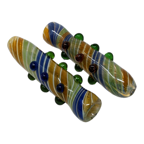 3.5" Tri-Color Ribbon Swirl Multi Marble Chillum Hand Pipe - 2 Pack (MSRP $20.00ea)