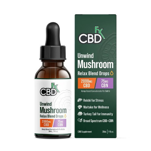 Unwind Mushroom + CBD Drops: CBN Relax Blend By CBDfx 2000MG 30ML *Drop Ship* (MSRP $99.99) Unwind Mushroom + CBD Drops: CBN Relax Blend By CBDfx 2000MG 30ML *Drop Ship* (MSRP $99.99)