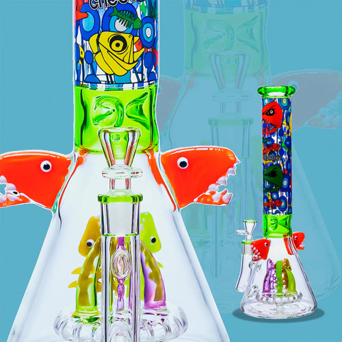 Cheech Glass - 15" Whimsical Shark Themed Beaker Water Pipe - with 14M Bowl (MSRP $150.00)