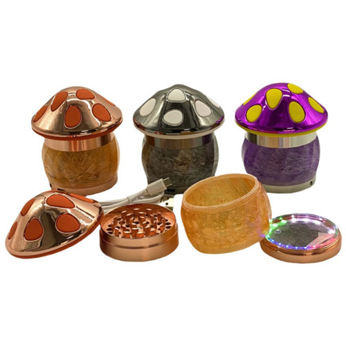 3.5" 4 Part Mushroom LED Grinder - Display of 6 (MSRP $16.00ea)