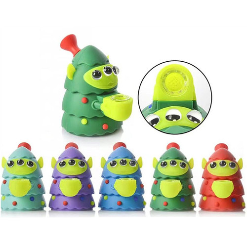 5" Silicone Xmas Three Eye Alien Bubbler Water Pipe - with 14M Bowl (MSRP $25.00)