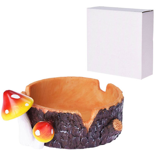 3.6" Resin Mushroom Wood Ash Tray (MSRP $12.00)