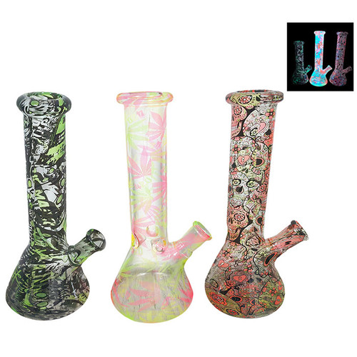 8" Assorted Design Beaker Water Pipe with 14M Male Bowl (MSRP $30.00)