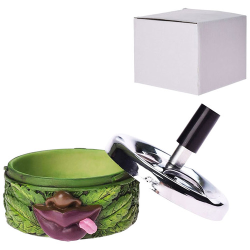 3.6" Assorted Design Resin Ash Tray With Push Down Top (MSRP $25.00)