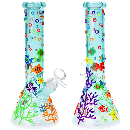 10" Assorted Glow in the Dark Reef Ripper Beaker Water Pipe - with 14M Bowl (MSRP $50.00)