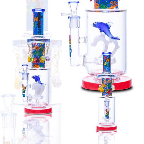 Cheech Glass - 15" Cute Dolphin Water Pipe - with 14M Bowl (MSRP $160.00)