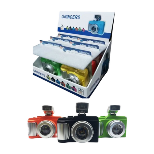 4.2" Camera Shape 4 Part Grinder - Display of 6 (MSRP $15.00ea)