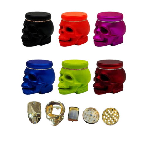 2.7" Assorted Color Skull 4 Part Grinder - Display of 6 (MSRP 10.00ea)