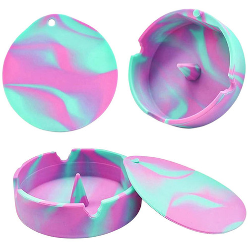 4" Silicone Color Swirl Ashtray with Poker - Teal Pink (MSRP $10.00)
