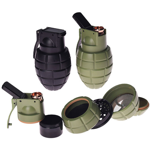 5.4" 2 in 1 Water Pipe Grinder Assorted Grenade - Display of 6 (MSRP $15.00ea)