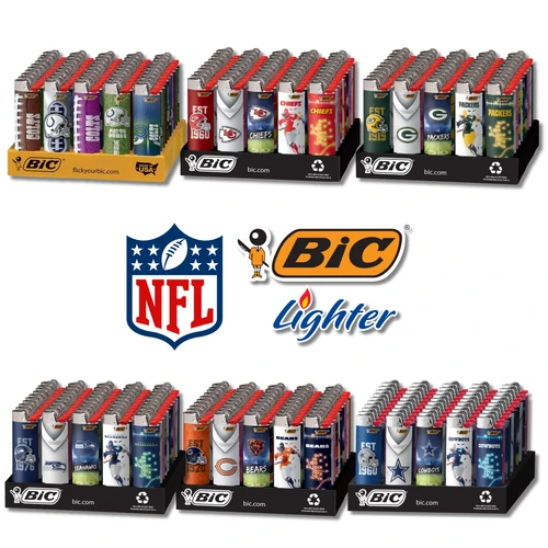 BIC - Maxi Classic Lighter Display of 50 - NFL Football Designs (MSRP $4.99ea)