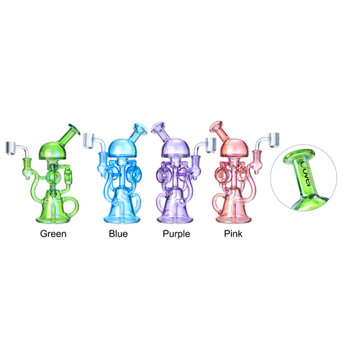 Clover Glass - 9" Assorted Color Multi Arm Mushroom Recycler Water Pipe - with 14M Banger (MSRP $70.00)