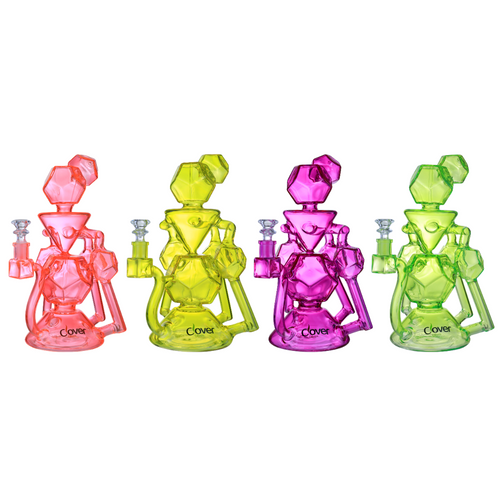 Clover Glass - 12" Assorted Color Geometric Recycler Water Pipe - with 14M Bowl & 4mm Banger (MSRP $100.00)