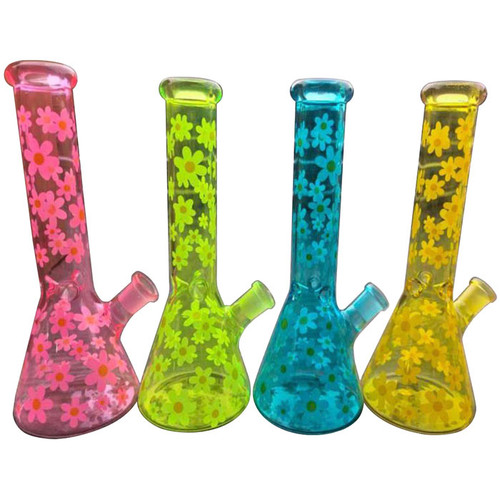 10" Neon Floral Art Beaker Water Pipe - with 14M Bowl (MSRP $60.00)