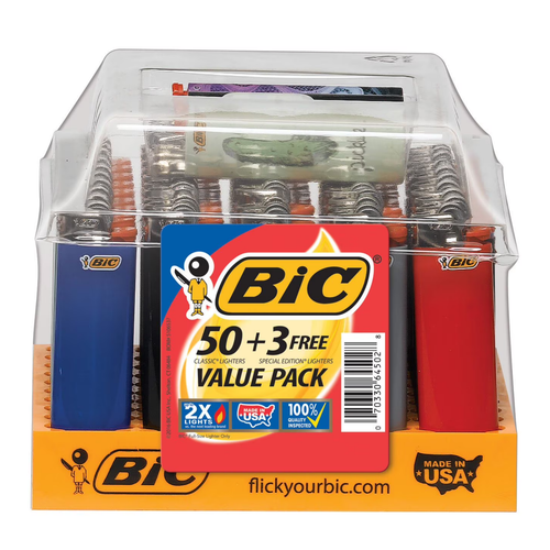 Bic - Maxi Classic Lighter Display of 50 + 3 Free - Classic Colors (MSRP $4.99ea)