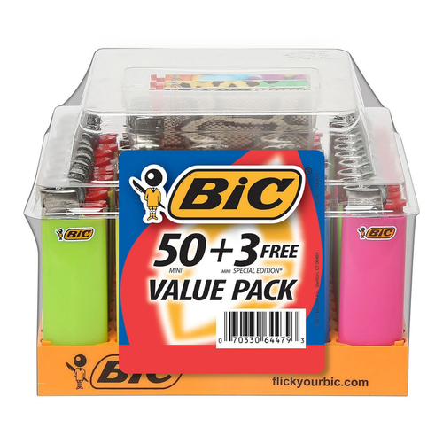 Bic - Mini Classic Lighter Display of 50 +  3 Free - Classic Colors (MSRP $3.99ea)