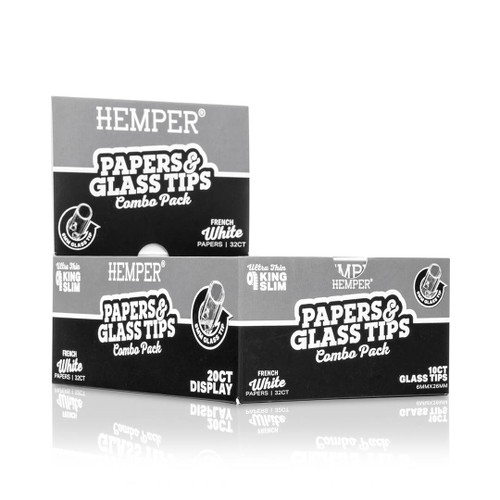 Hemper - King Size Classic White Paper Booklet + 6MM Glass Tips - 20ct (MSRP $4.99ea)