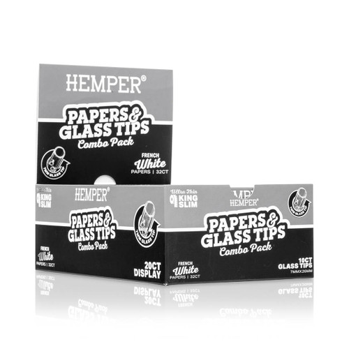 Hemper - King Size Classic White Paper Booklet + 7mm Glass Tips - 20ct (MSRP $4.99ea)