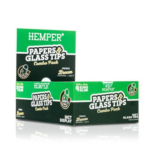 Hemper - King Size Natural Brown Paper Booklet + 7mm Glass Tips - 20ct (MSRP $4.99ea)