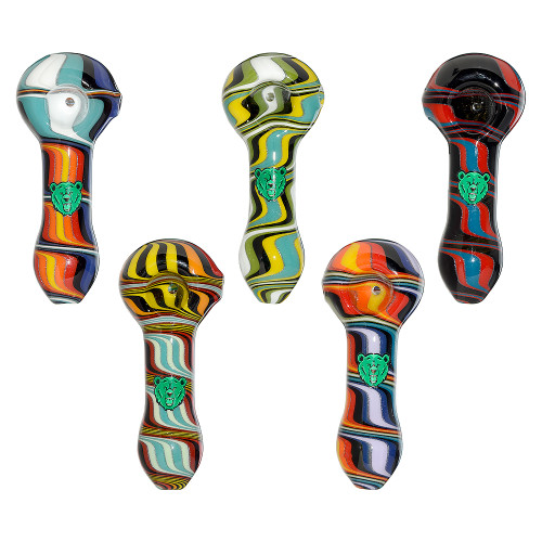 Calibear - Assorted Hand Blown Wigwag Spoon Hand Pipe - 5 PACK (MSRP $30.00ea)