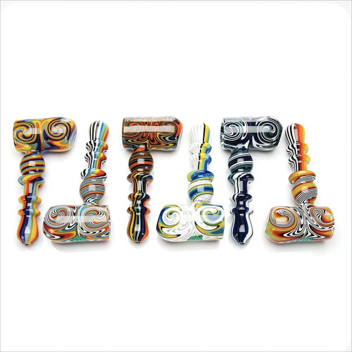 Calibear - Assorted Wigwag Hammer Hand Pipe - 6 Pack (MSRP $50.00ea)