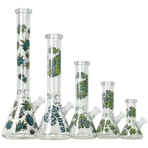 420 Glow In The Dark Decal Art Beaker Water Pipe - with 14M Bowl (MSRP $30.00-$40.00)