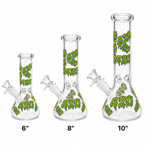 420 Glow In The Dark Art Beaker Water Pipe - with 14M Bowl (MSRP $30.00-$40.00)